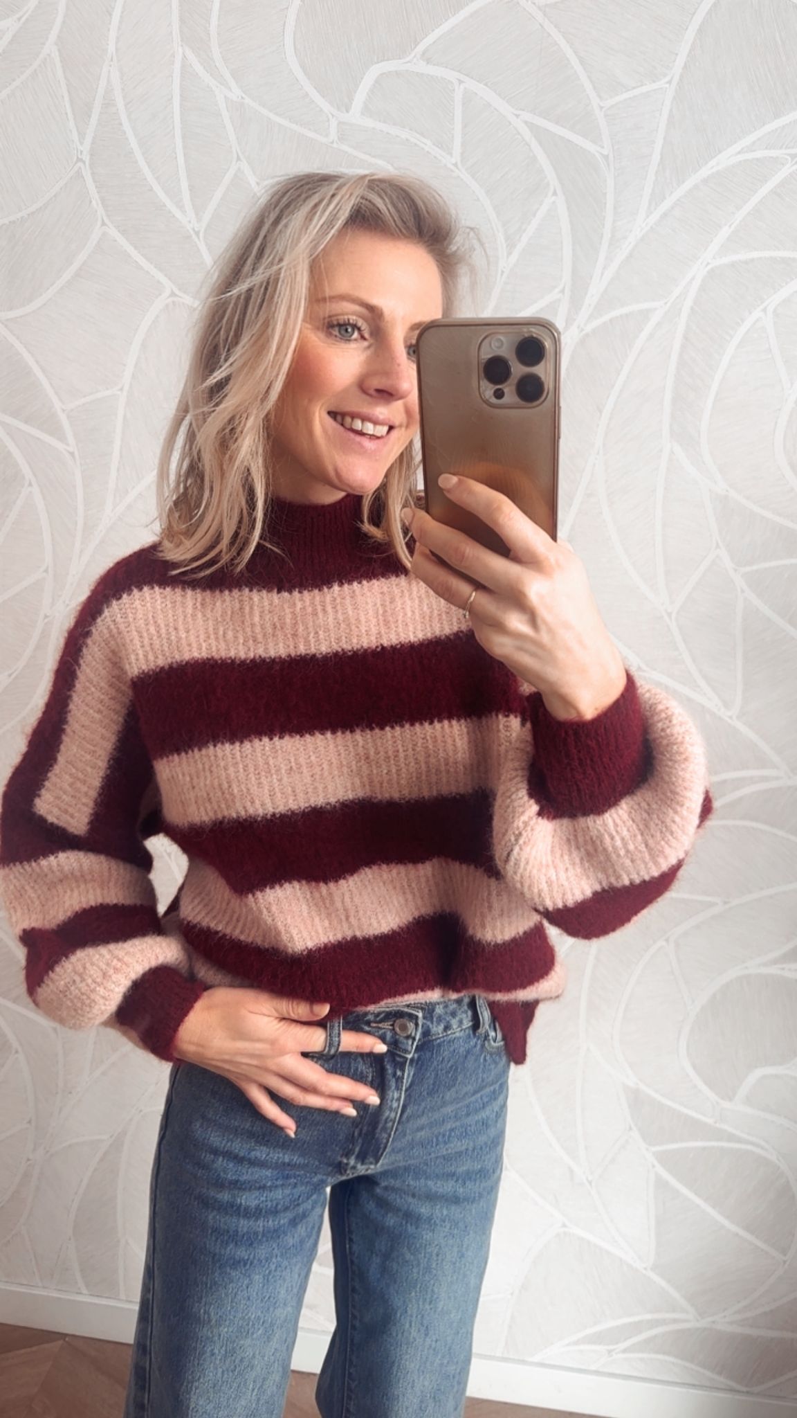 Knitted Trui Pink/Bordeaux