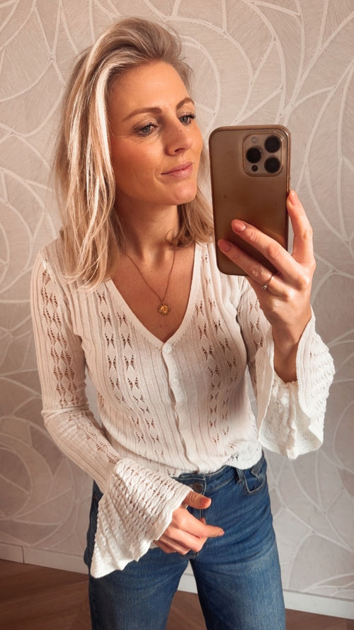 Elin Pointelle Top – Creme