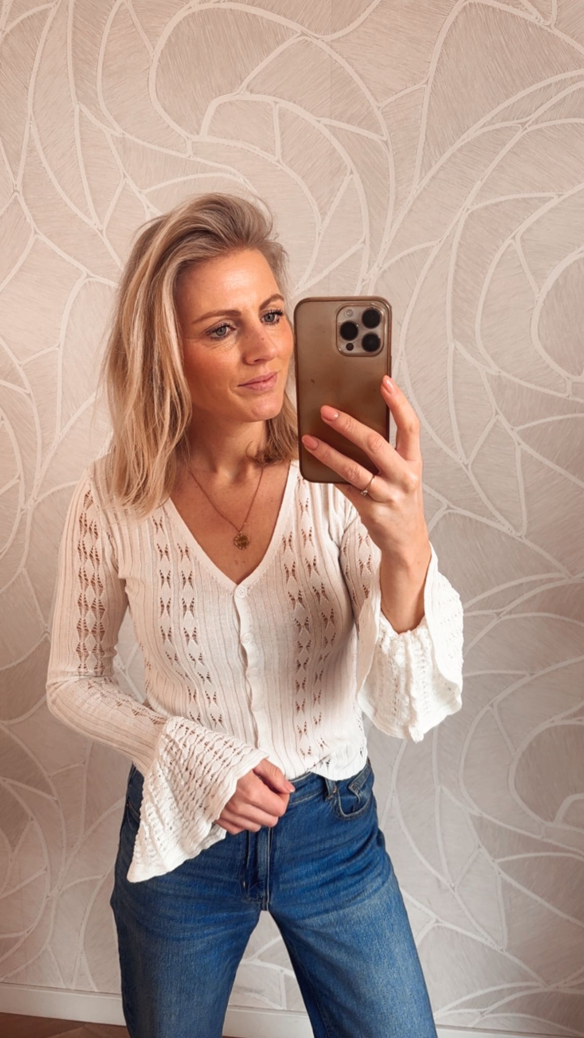 Elin Pointelle Top – Creme