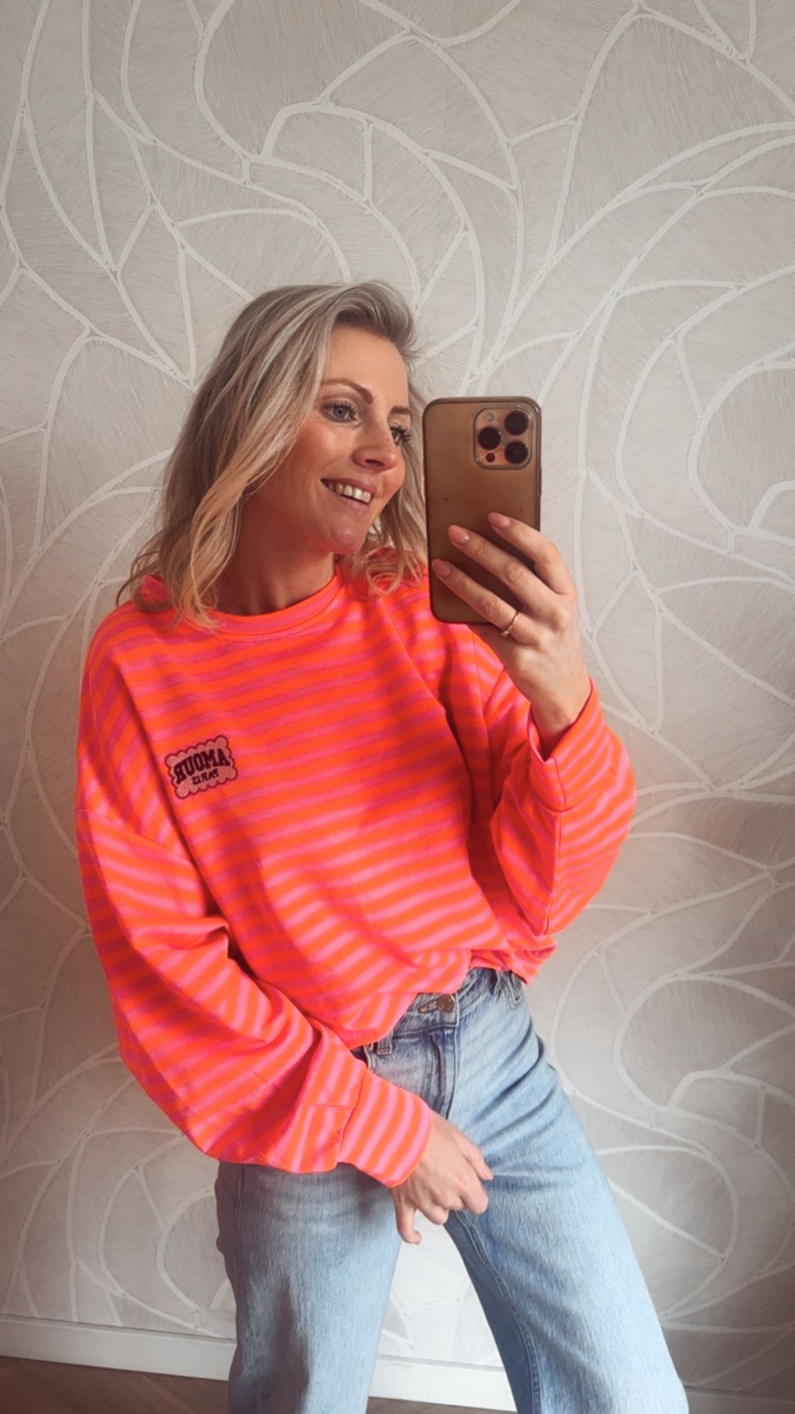 Mila Striped Sweater Oranje/Roze