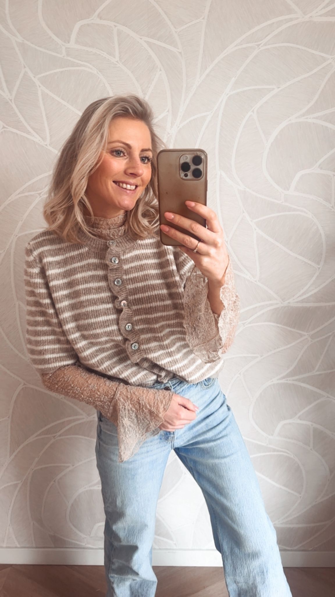 Luna Stripe Cardigan Beige