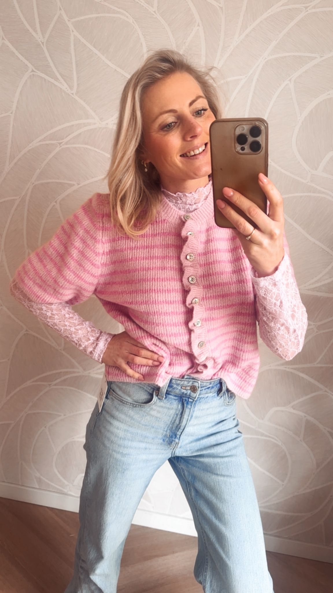 Luna Stripe Cardigan Light Pink