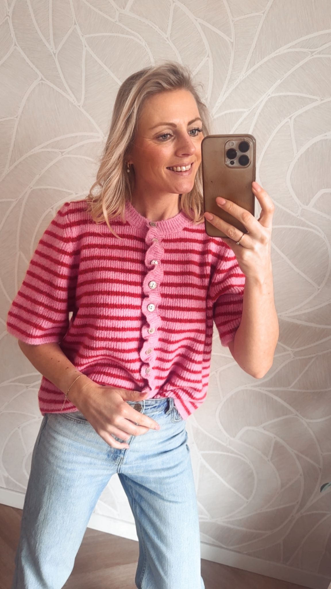 Luna Stripe Cardigan Dark Pink