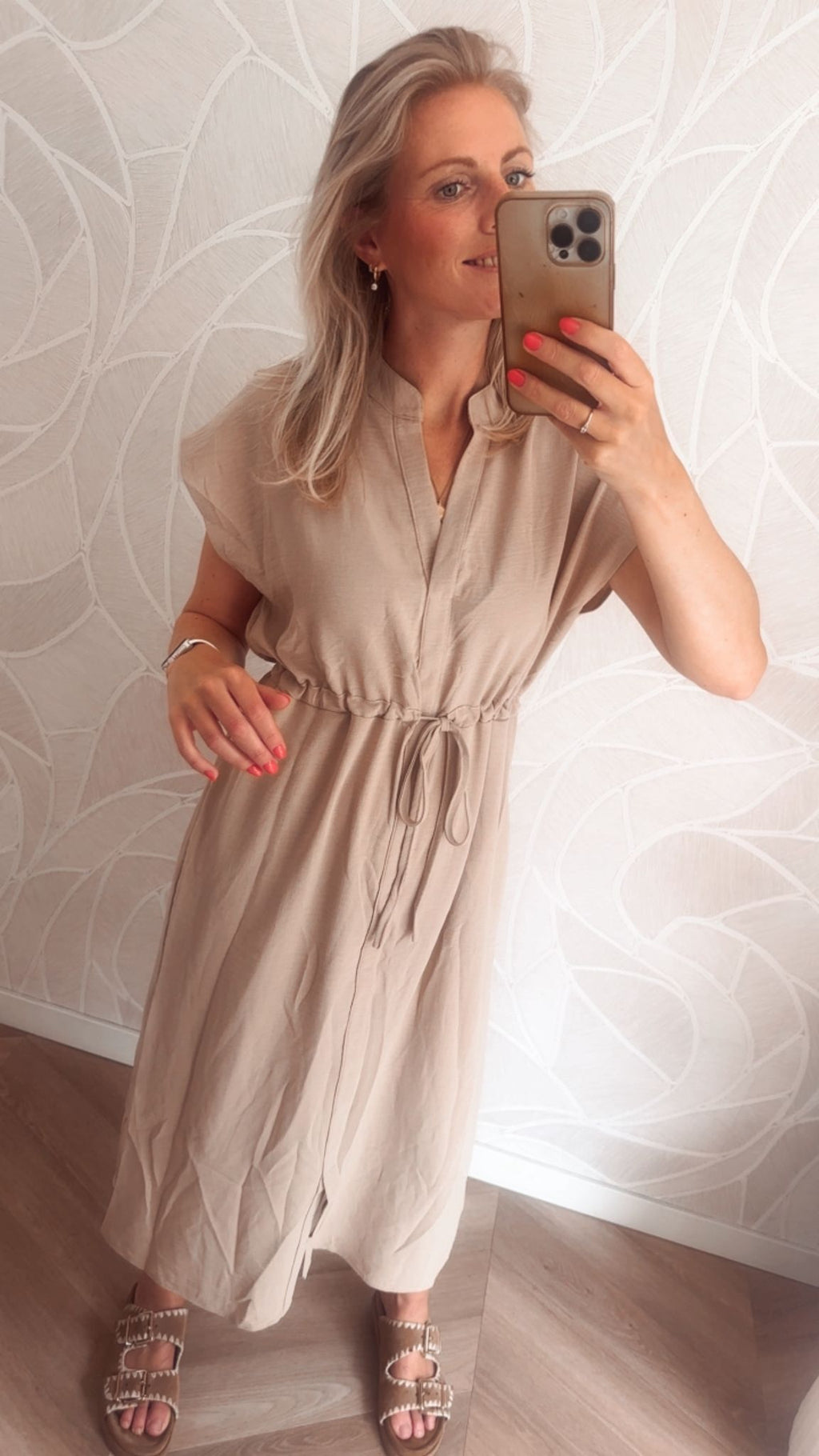 Beige Midi Jurk