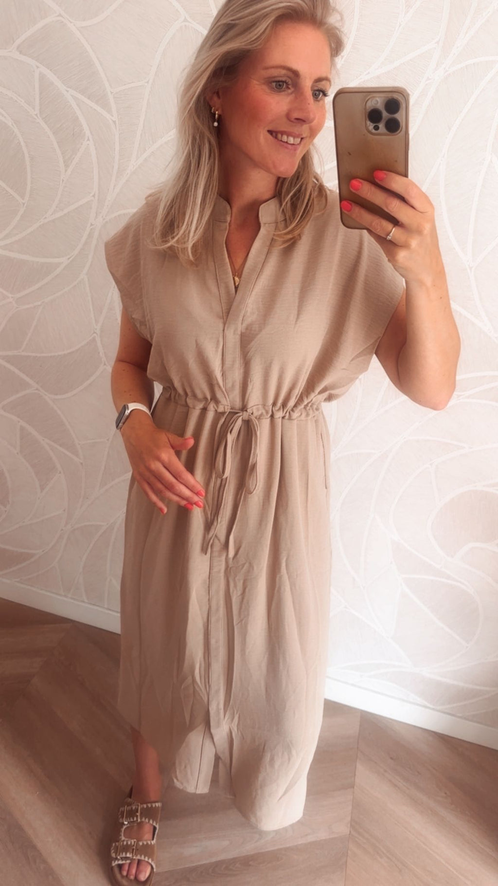 Beige Midi Jurk
