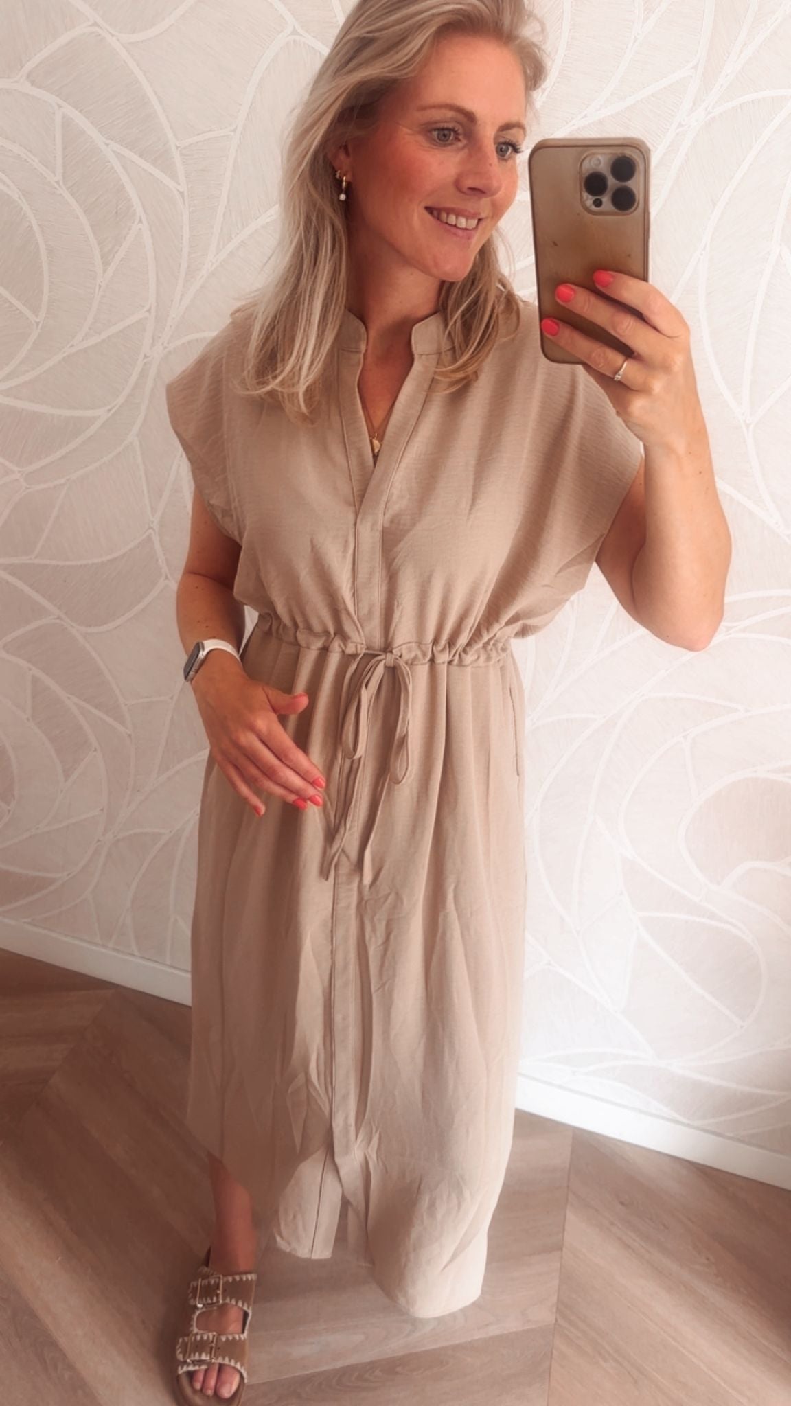 Beige Midi Jurk