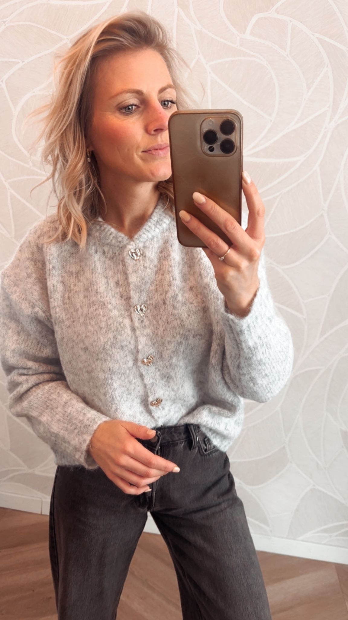 Gouden Hartjes Vest Licht Grijs