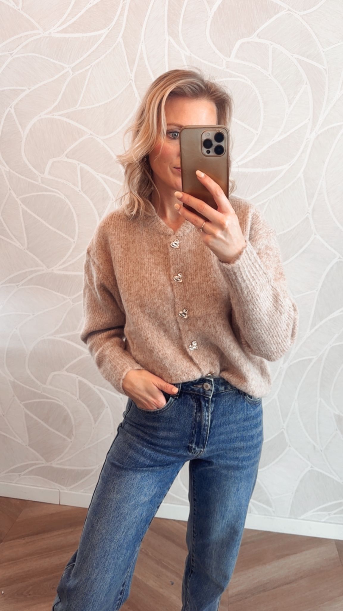 Gouden Hartjes Vest Taupe