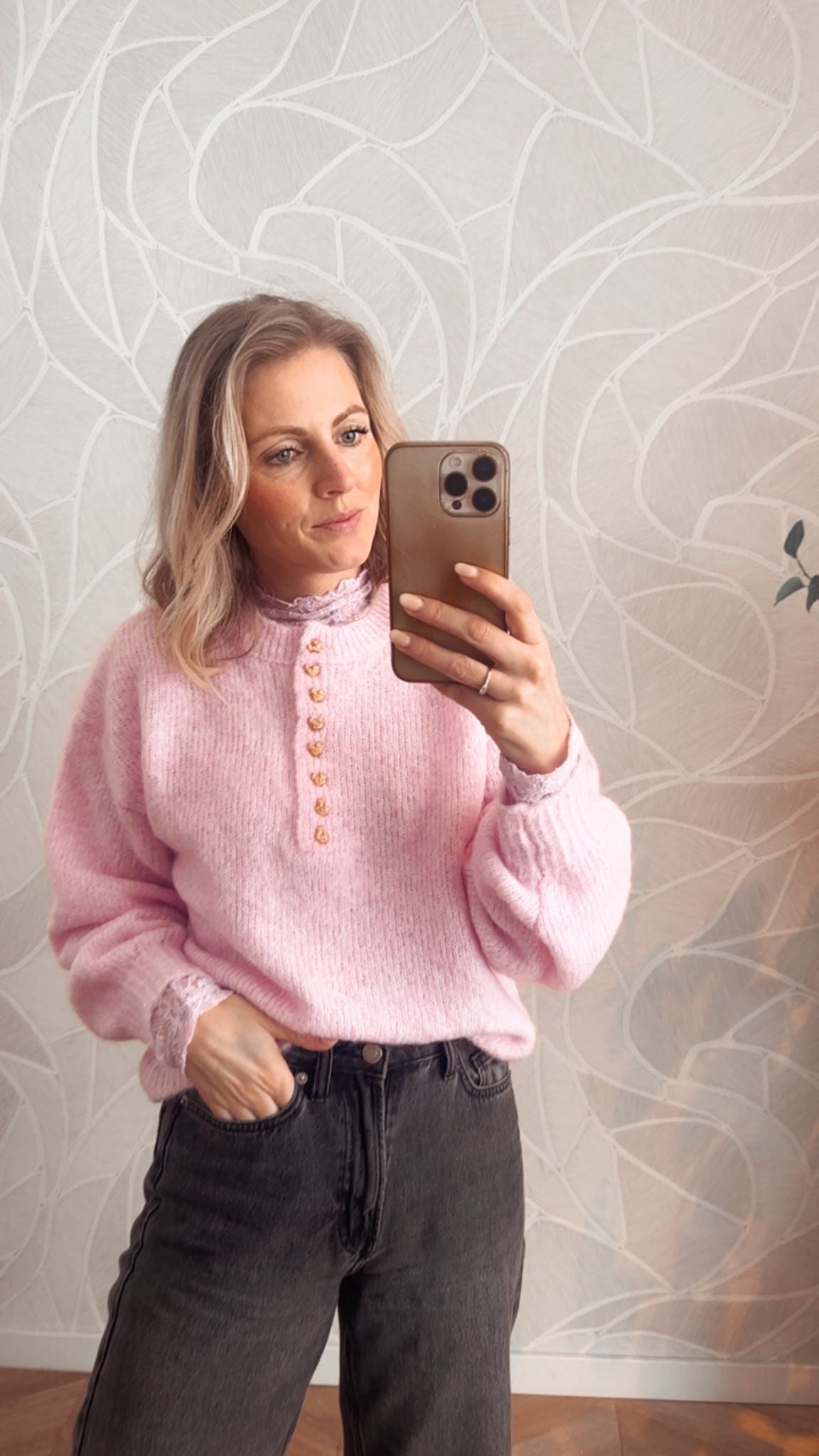 Amour Button Knit Trui Licht Roze