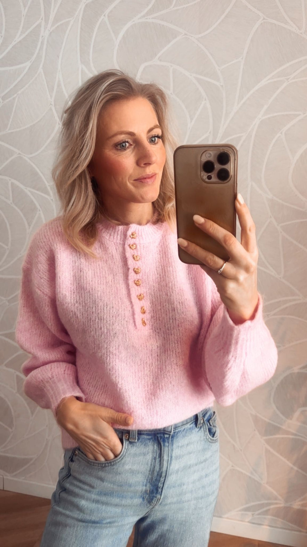 Amour Button Knit Trui Licht Roze