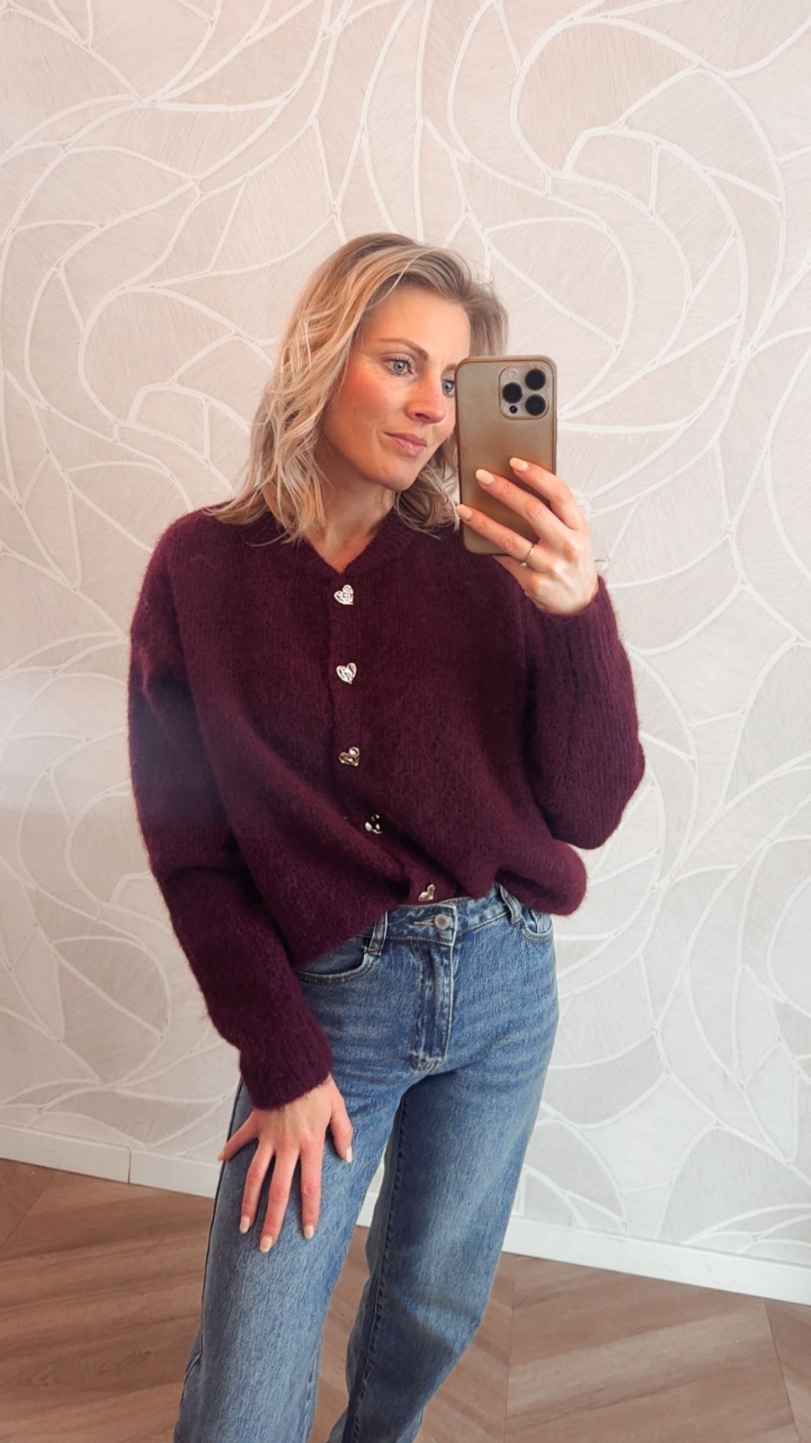 Gouden Hartjes Vest Burgundy